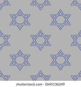 Padrão de vetor contínuo de símbolos da Estrela azul de David em um fundo cinza, ideal para Hanukah ou projetos temáticos judeus.