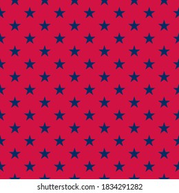 Seamless vector pattern with blue stars on a red background. 4th July regular abstract geometric pattern. Independence day background suitable for prints and decoration. 