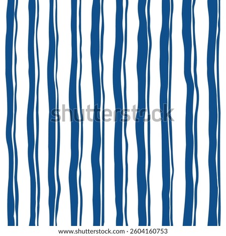 Seamless vector pattern with blue stripes and linear graphics, trendy for 2025. Whimsical style on a white background. Perfect for textiles, prints, and modern decor designs.