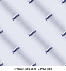 Seamless vector pattern,  blue symmetrical background with medical syringe