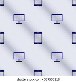 Seamless vector pattern, blue symmetrical background with PC monitors and smart phones. Series of Technology Seamless Patterns