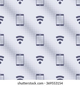 Seamless vector pattern, blue symmetrical background with smart phones. Series of Technology Seamless Patterns