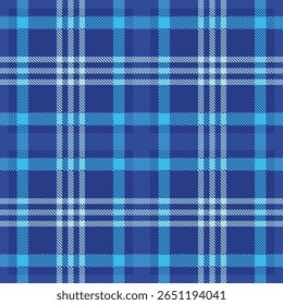 Padrão de vetor sem emenda com desenho xadrez tartan azul, listras diagonais, textura quadriculada, inspirado têxtil, tecido escocês tradicional, fundo quadrado geométrico, ilustração de moda moderna