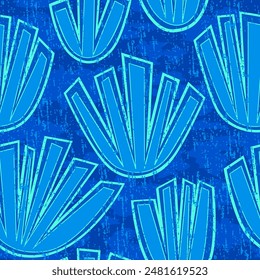 
Seamless vector pattern in blue tones, stylized leaves, simple shapes, stroke, texture, spots
