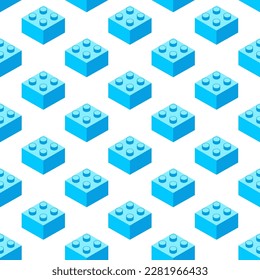 Seamless vector pattern of blue toy constructor blocks