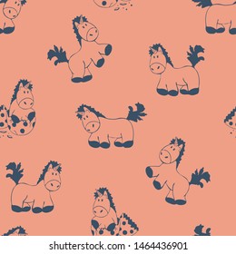 Seamless vector pattern with blue unicorns on pink background. Cute fantasy wallpaper design for children. Ideal for fashion fabric textile.