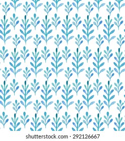 Seamless vector pattern with blue watercolor plants