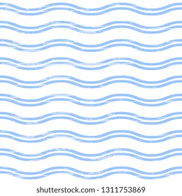 Seamless vector pattern with blue waves on a white background. Abstract wavy background with texture for packaging, wrapping, surface, fabric design. Beautiful illustration.
