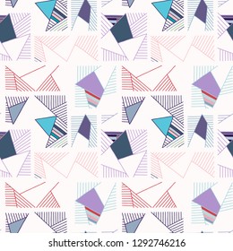 Seamless vector pattern. Blue and white geometrical hand drawn background with lines. Print for decorative wallpaper, packaging, wrapping, fabric. Line drawing, graphic design, illustration