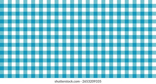 Seamless vector pattern with blue and white gingham check design, classic picnic style fabric texture for clothing, kitchen decor, or summer tablecloths and retro textile applications