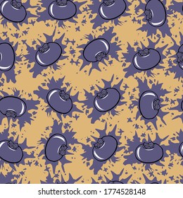 seamless vector pattern with blueberries on the background of spots of paints