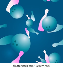 seamless vector pattern with blue-pink shades on the theme of bowling for interior design and illustrations in the style of sports and recreation