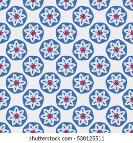 Seamless vector pattern with blue-red flowers