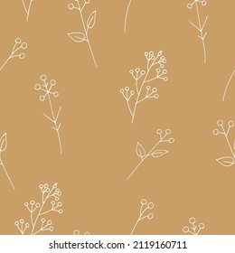 seamless vector pattern with boho branches and flowers, minimalism, icon, doodle