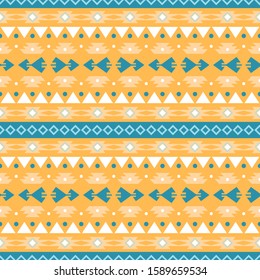 Seamless vector pattern in boho style. Ethnic ornament for printing on textiles and paper. Geometric symmetric background from stripes of elements.