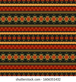 Seamless vector pattern in boho style. Geometric ethnic ornament. Background with traditional folk motifs for printing on paper and textile.
