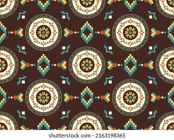 Seamless vector pattern in boho style. Round ethnic ornament. Decorative geometric print for textiles, wallpapers.