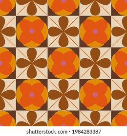 Seamless vector pattern with bold geometric shapes in 1970s style. Texture background for web, print, home decor, summer fall fashion textile, wrapping paper, wallpaper, website background, decals