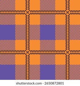 Seamless vector pattern bold plaid squares orange purple black checkered background geometric graphic contrast retro 80s textile vibrant color stylish fashion decor seamless vector pattern