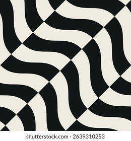 Seamless vector pattern with bold wavy stripes. Monochrome geometric background with abstract, striped design. Ideal for textiles, packaging, and modern design projects.