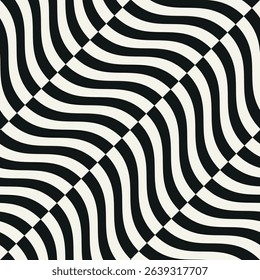 Seamless vector pattern with bold wavy stripes. Monochrome geometric background with abstract, striped design. Ideal for textiles, packaging, and modern design projects.