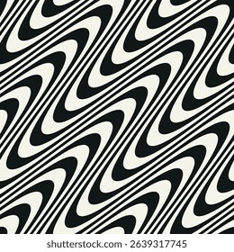 Seamless vector pattern with bold wavy stripes. Monochrome geometric background with abstract, striped design. Ideal for textiles, packaging, and modern design projects.