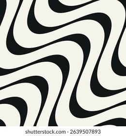 Seamless vector pattern with bold wavy stripes. Monochrome geometric background with abstract, striped design. Ideal for textiles, packaging, and modern design projects.