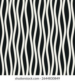 Padrão de vetor contínuo com listras onduladas em negrito. Fundo geométrico monocromático com design abstrato e listrado. Contraste de amostra de ladrilho criativo.