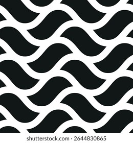 Padrão de vetor contínuo com listras onduladas em negrito. Fundo geométrico monocromático com design abstrato e listrado. Ideal para uso como amostra no Adobe Illustrator.