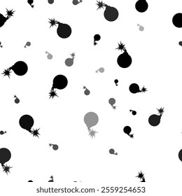 Seamless vector pattern with bomb symbols, creating a creative monochrome background with rotated elements. Vector illustration on white background