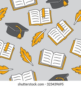 Seamless vector pattern book on a light gray background, hand-drawn.