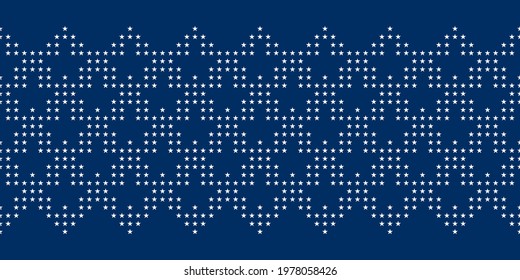Seamless vector pattern Border with small white stars on blue background. 4th July regular abstract geometric pattern. Independence day background.