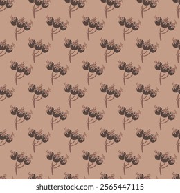 A seamless vector pattern of botanical details and floral elements in soft Mocha Mousse shades. Ideal for textile designs, wallpaper projects, and elegant packaging.