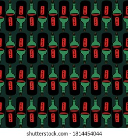 Seamless vector pattern with bottles of wine. Funny background for fabric, textile, cloth, wallpaper, print