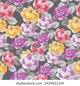 Seamless vector pattern with a bouquet of peonies and roses. 