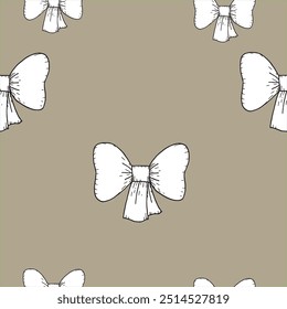 Seamless vector pattern with bows. Hand drawn bow print. Design for wrapping paper, packaging, background, fabric, textile, home decor, gifts, greetings.