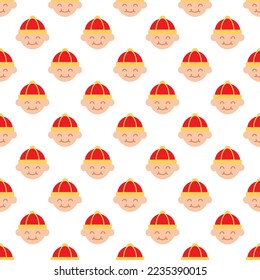 Seamless vector pattern of boy in red hat for printing and wrapping 