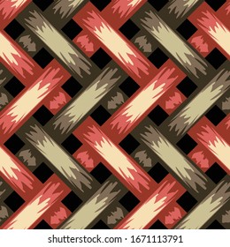 Seamless vector pattern braiding texture with red and brown colours. Simple repeat woven textile background. 