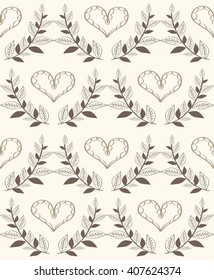 Seamless vector pattern with branches and hearts.