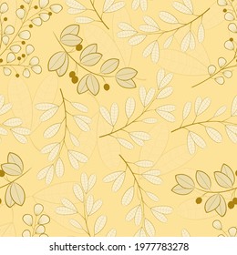 Seamless vector pattern of branches with leaves and berries , perfect for wallpaper, fabric, gift. 