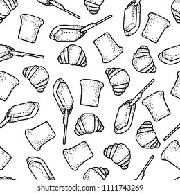 Seamless vector pattern with bread, butter and croissants for textile, ceramic, craft