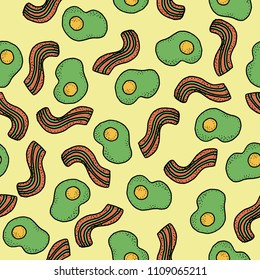 Seamless vector pattern with breakfast. Abstract ggs and bacon. For textile, wrapping, craft