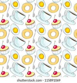 Seamless vector pattern breakfast in hand drawn style