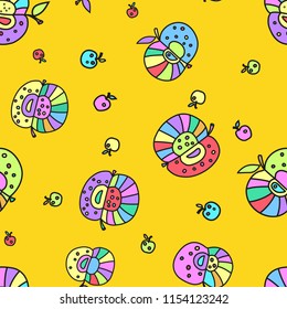 Seamless vector pattern of bright colored apples.