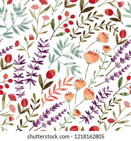 Seamless vector pattern with bright colorful hand drawn floral. Flower wallpaper in romantic style for fabric, backdrop, wrappint paper, cover, cards, textile.