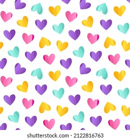 Seamless vector pattern with bright colorful hearts.