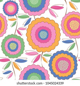 Seamless vector pattern with bright decorative flowers.