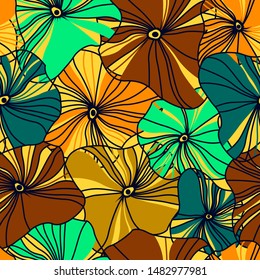 Seamless vector pattern with bright decorative flowers. Funny multicolor background, nature texture