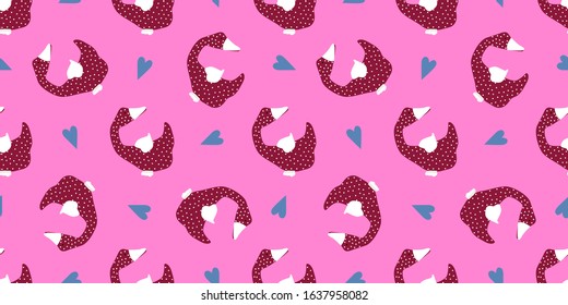 Seamless vector pattern. Bright design. Goose on a pink background. Easter decoration.