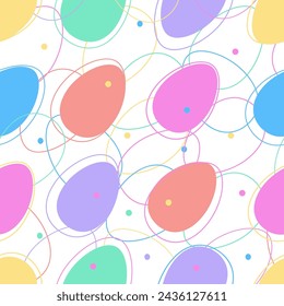 Seamless vector pattern of bright Easter eggs for packaging, postcards, kitchen textiles. Drawing abstraction